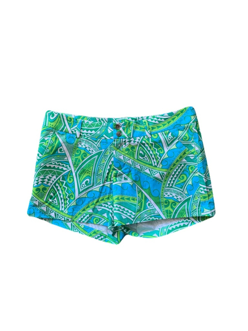 NWT Loudmouth Teal & Lime Green Geometric Ladies 12 Athletic Shorts Golf Tennis